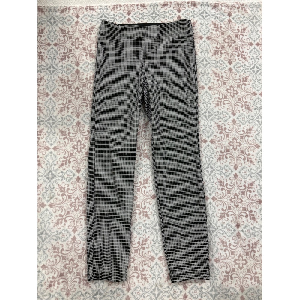 Max Studio Black White Grid Print Pull On Tapered Ankle Pants Size M 9711R05